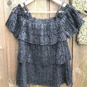 Tiered lace off the shoulder blouse